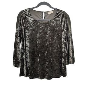 Blu Pepper Women's Plus Sz 2X Grey Crushed Velvet Top Split Sleeve Round Neck